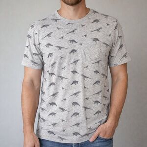 Dinosaur Print Men's Shirt, Aritstry in Motion size M, Tshirt with breast pocket